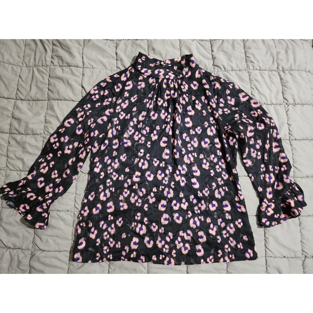 Rebecca Taylor Women's Ruffled Cheetah Print Silk Blend Blouse Size 10